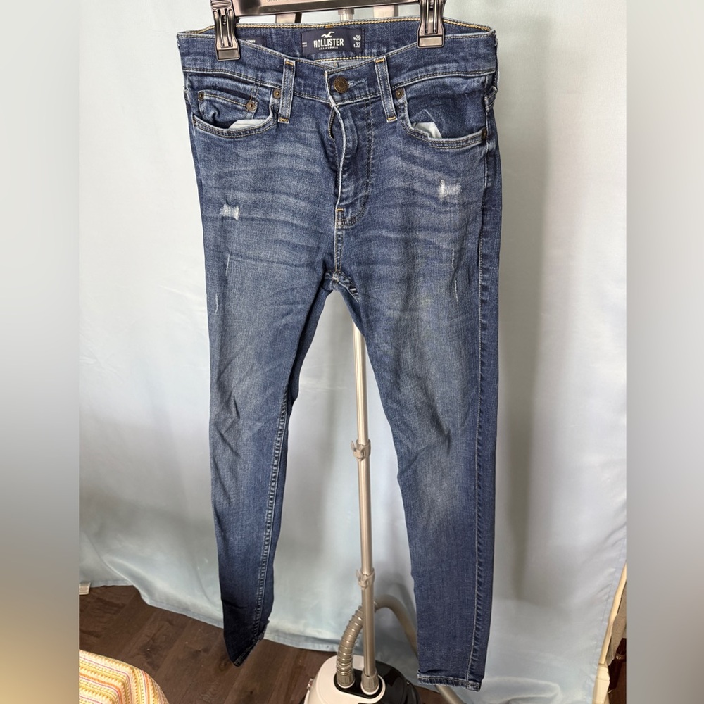 Hollister Men's Distressed Blue Super Skinny Jeans